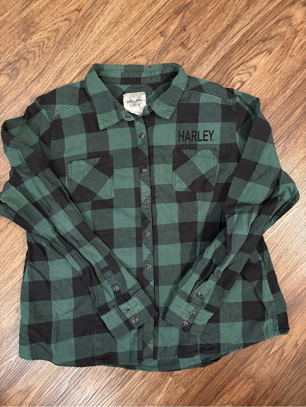Men's Harley Davidson Green/Black Plaid Button-Up Size 2XL